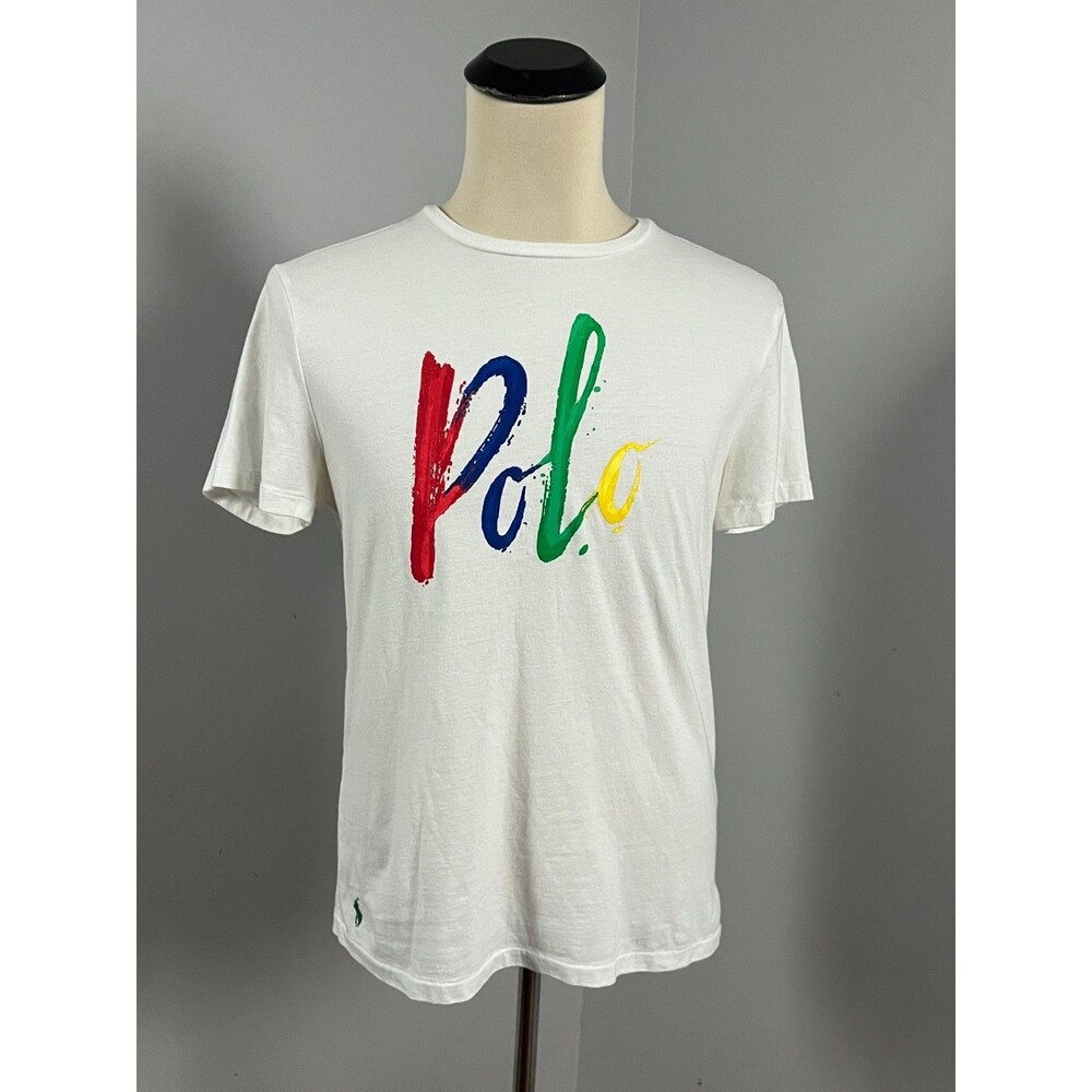 Polo Ralph Lauren Custom Slim Fit Painterly Logo White Jersey Tee Men's Large